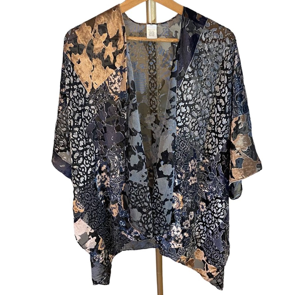 Velvet Floral Sheer Wrap Kimono Cardigan Womens One Size Fits All